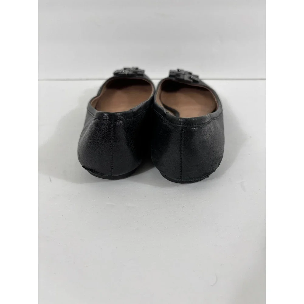 Tory Burch Black Lowell Leather Ballet Flats Embellished Logo Size 7 M